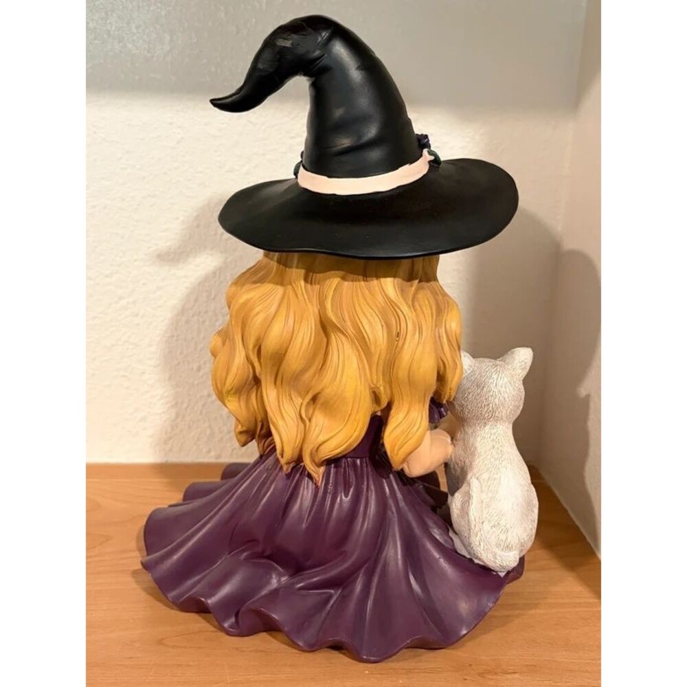 Halloween Witch Girl & Cat Reading Book Figurine Decor NWT - Picture 5 of 6